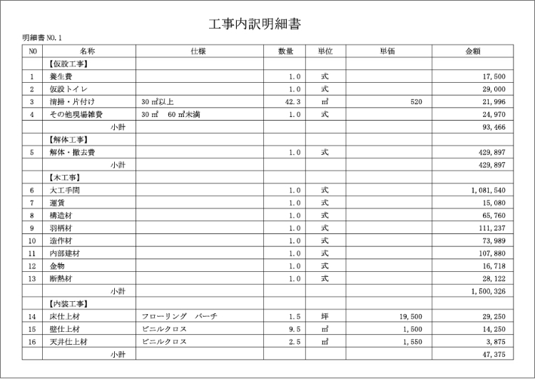 工事内訳明細書